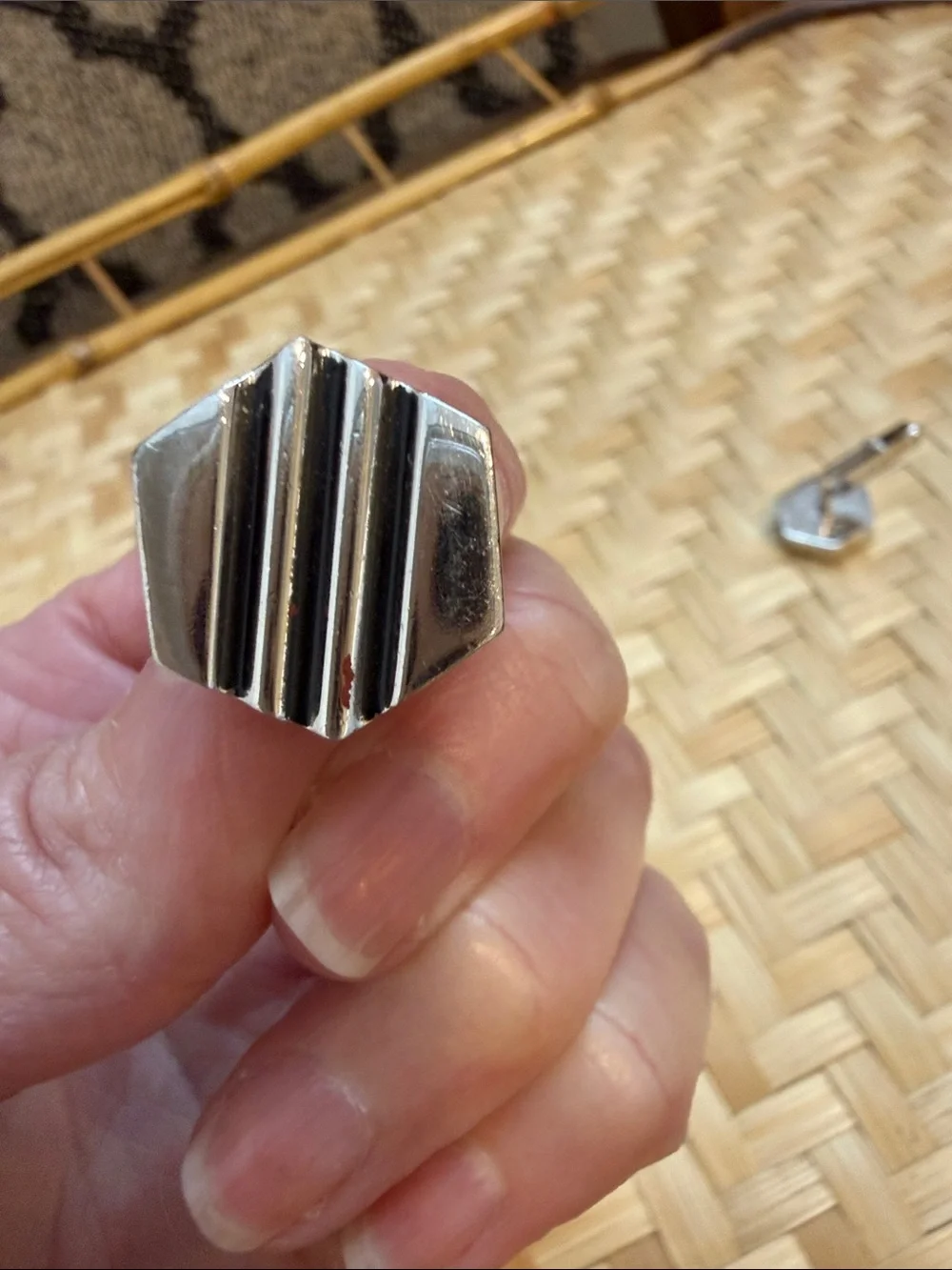 Vintage Swank Silver Hexagon Striped Cufflinks - Men Accessories